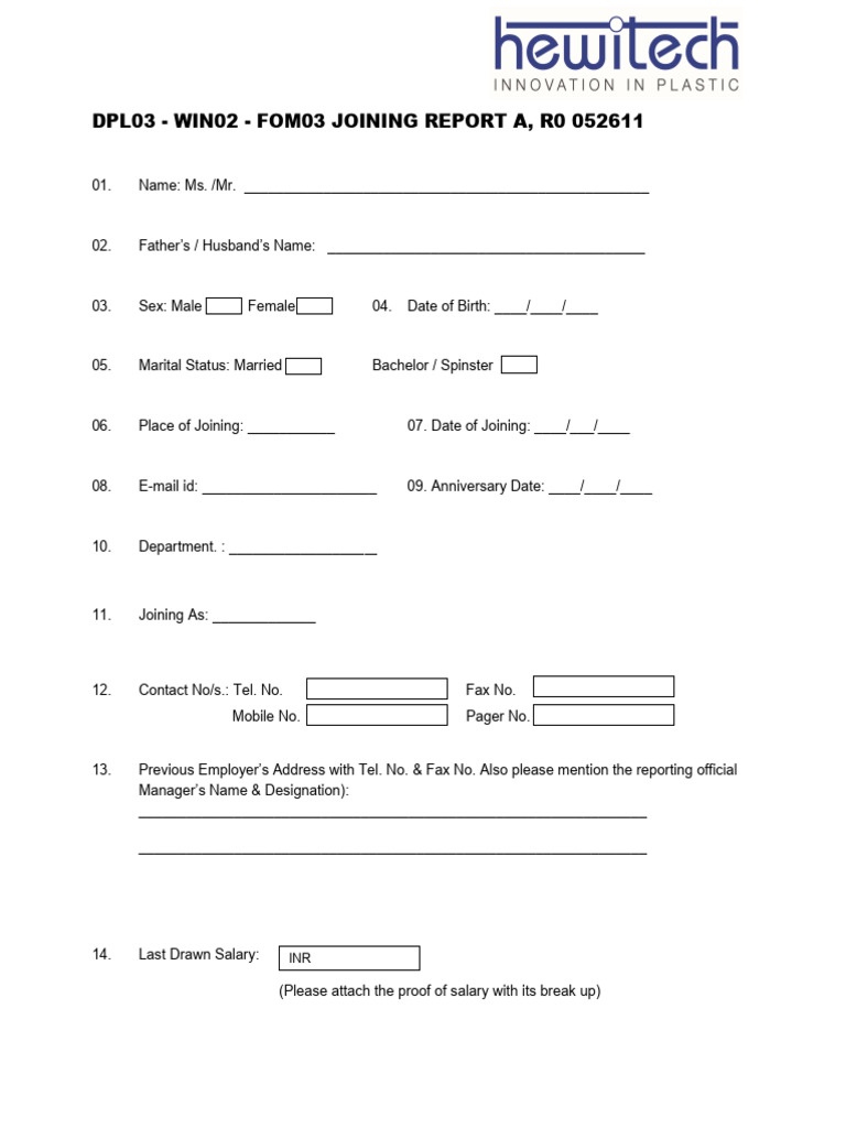 Employee Joining Report Format | PDF