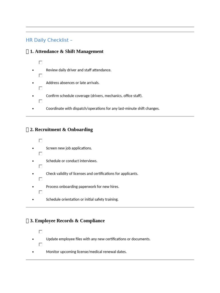 Daily HR Management Checklist | PDF