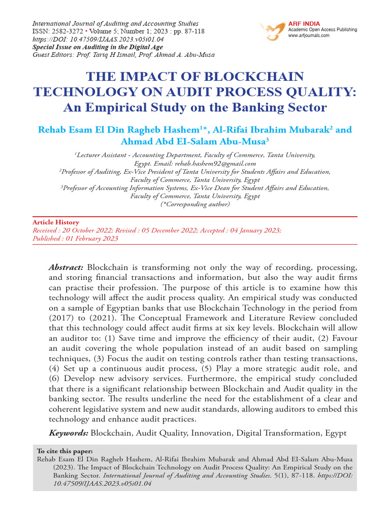 Blockchain's Effect on Audit Quality in Banking | PDF | Audit | Analytics