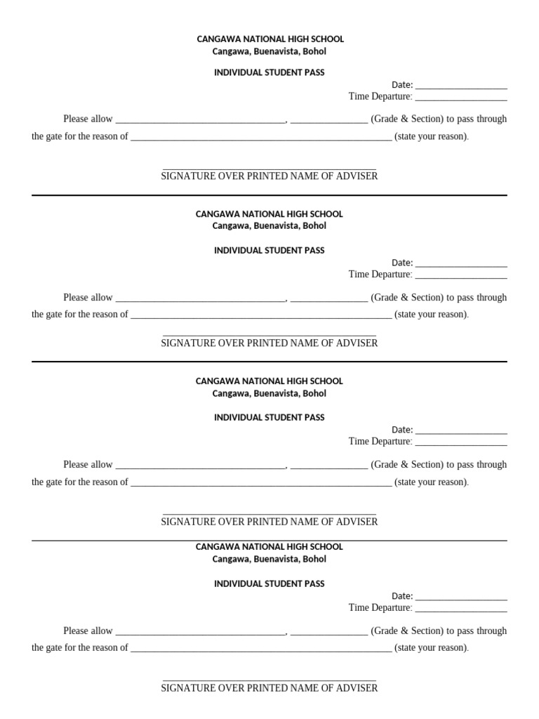 Student Pass Slip Short Bond | PDF