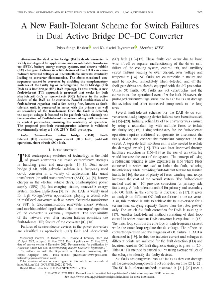 Fault-Tolerant Scheme for DAB Converters | PDF | Direct Current | Fault ...