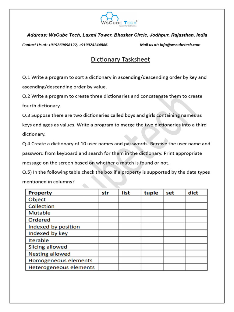 Dictionary Programming Tasks | PDF