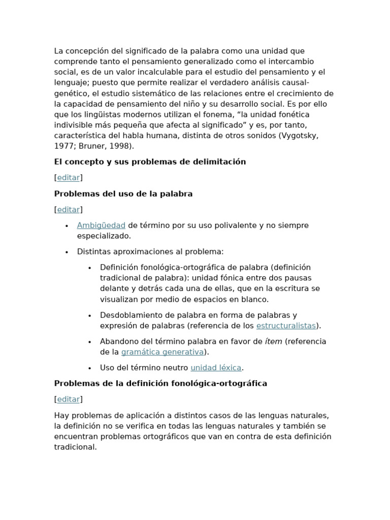 La Concepción Del Significado de La Palabra Como Una Unidad Que