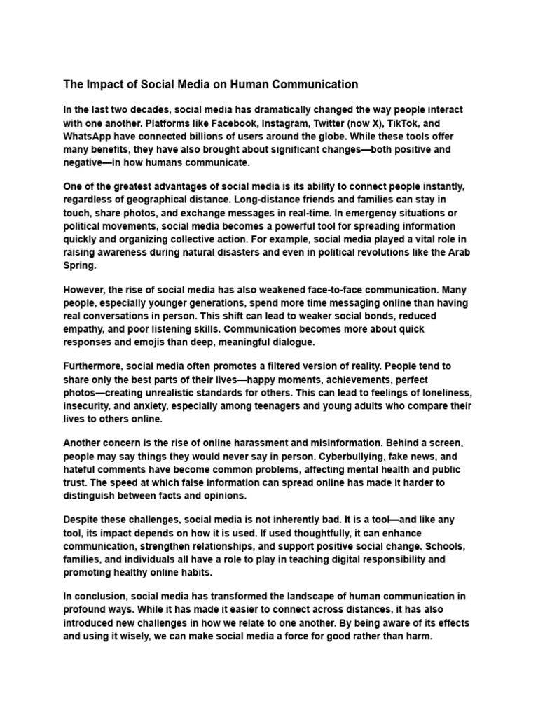 The Impact of Social Media On Human Communication | PDF | Social Media ...