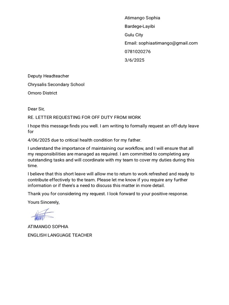 Off-Duty Leave Request Letter | PDF