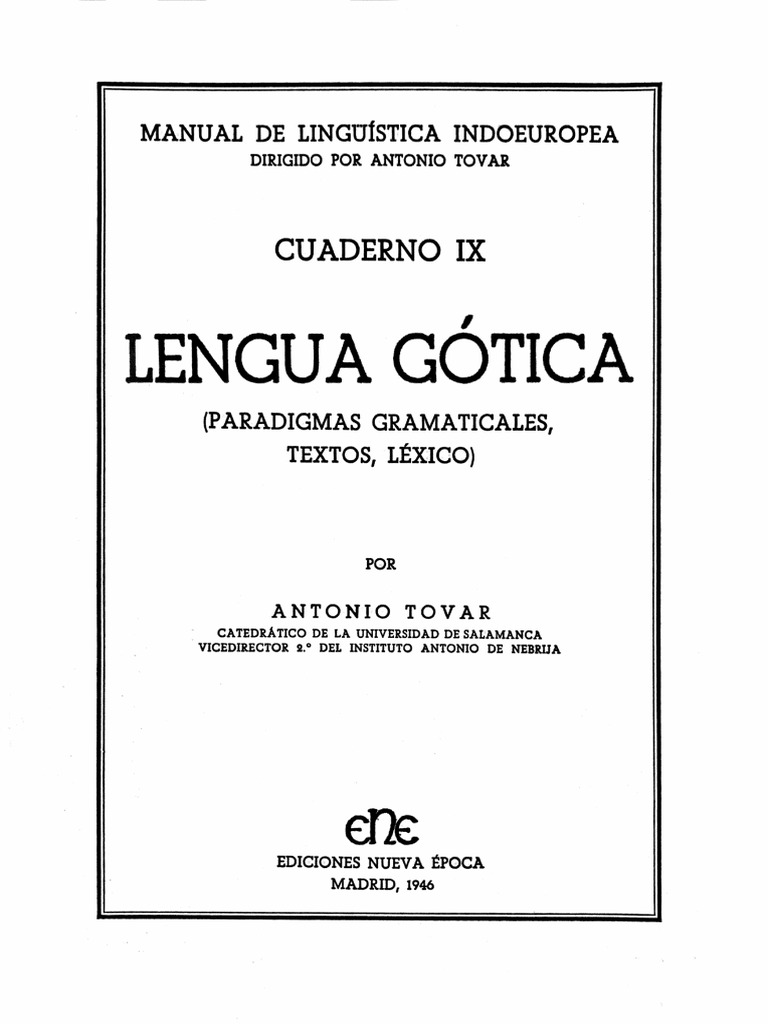Lengua Gótica (Paradigmas Gramaticales, Textos, Léxico) | PDF