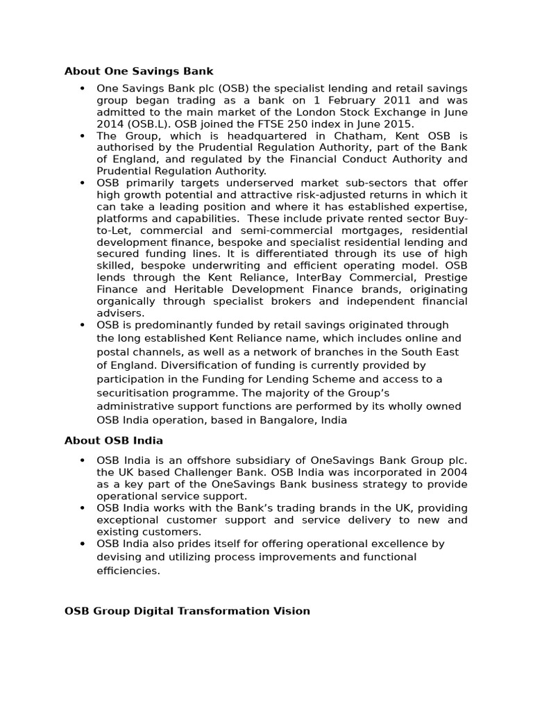 OSB Group: Growth and Digital Strategy | PDF | Business | Economies