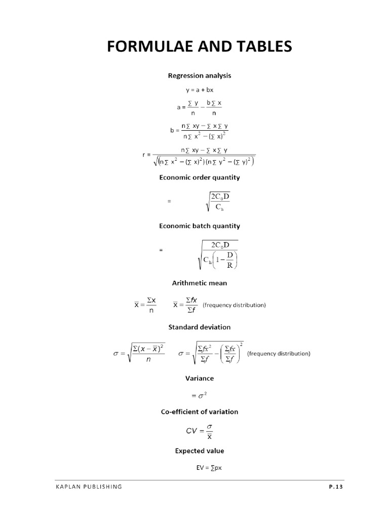 MA Formula Sheet | PDF