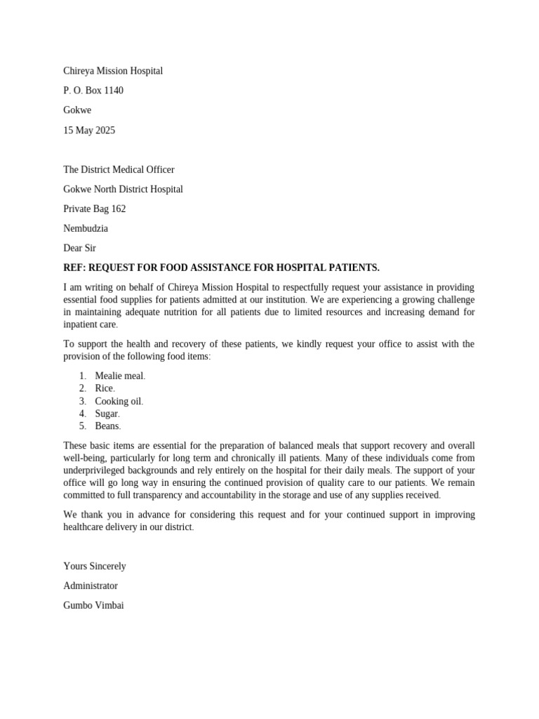 Food Request Letter | PDF