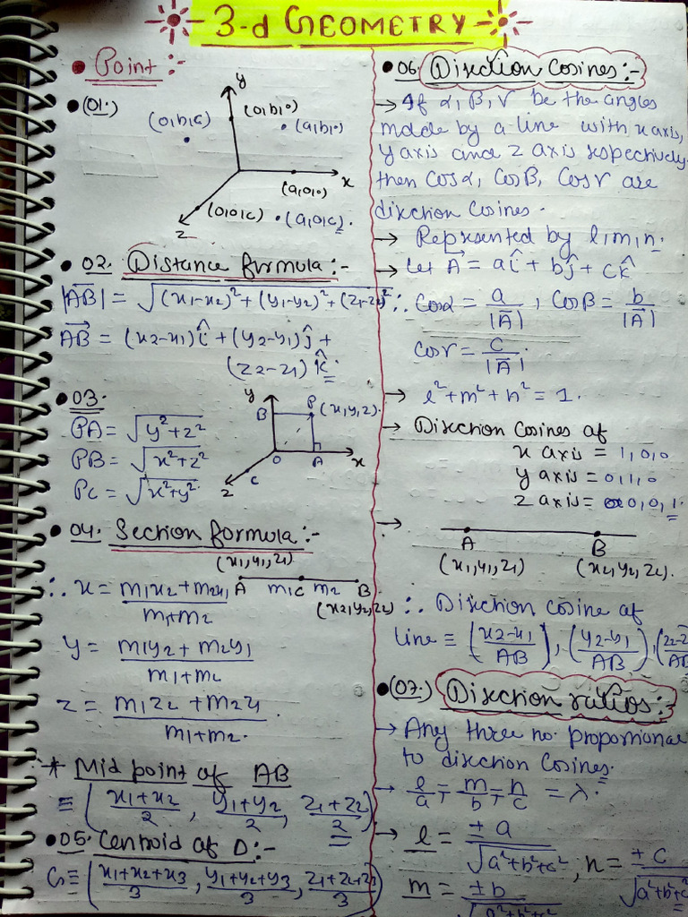 3 D Geometry Short Notes | PDF