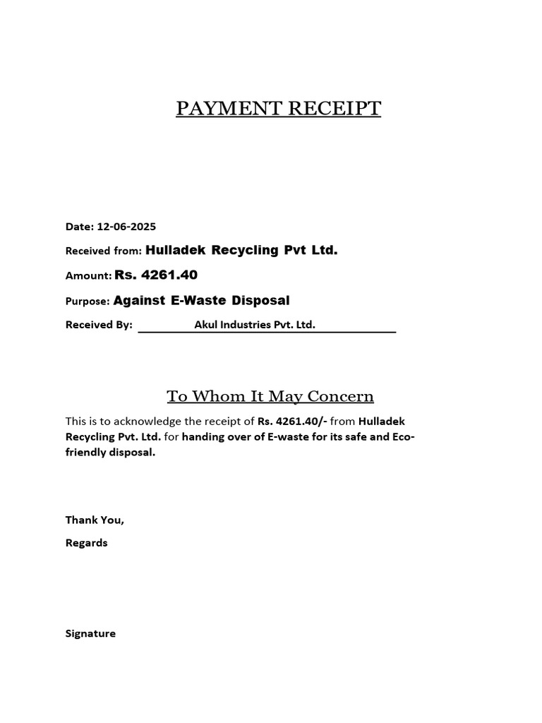 Hulladek E-Waste Disposal Receipt | PDF