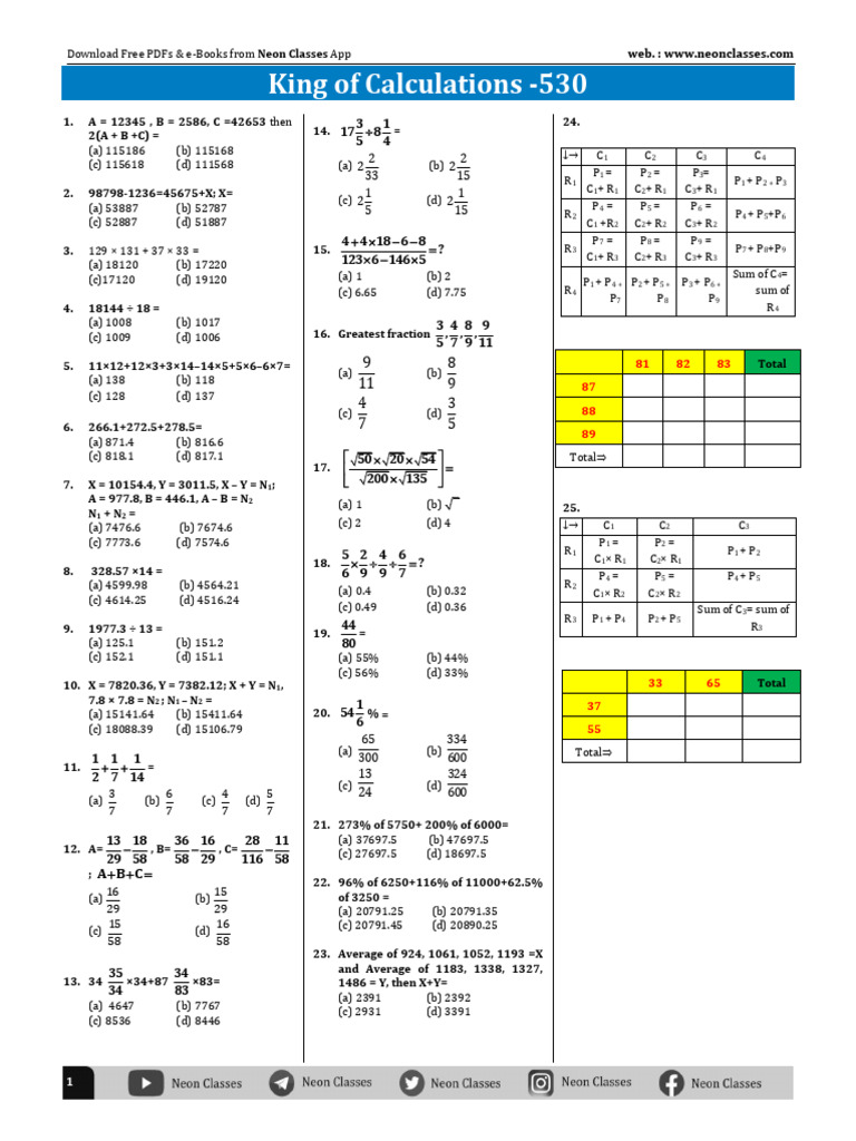 King of Calculations Sheet - 530 | PDF | Chess | Chess Theory
