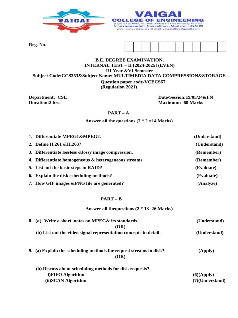 CCS353 Multimedia Exam Questions | PDF | Data Compression | Digital ...