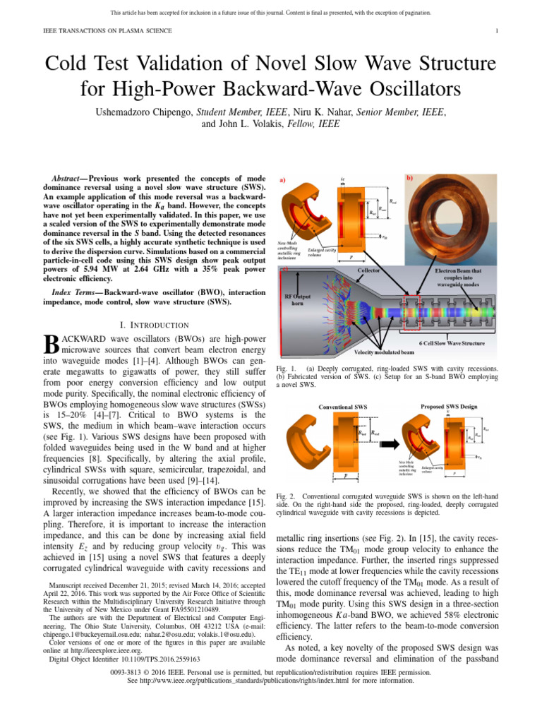 Cold Test of Novel Slow Wave Structure | PDF | Dispersion (Optics ...