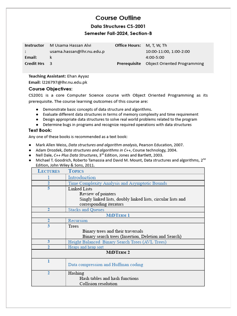 DS Course Outline Fall 2024 | PDF | Computer Science | Applied Mathematics
