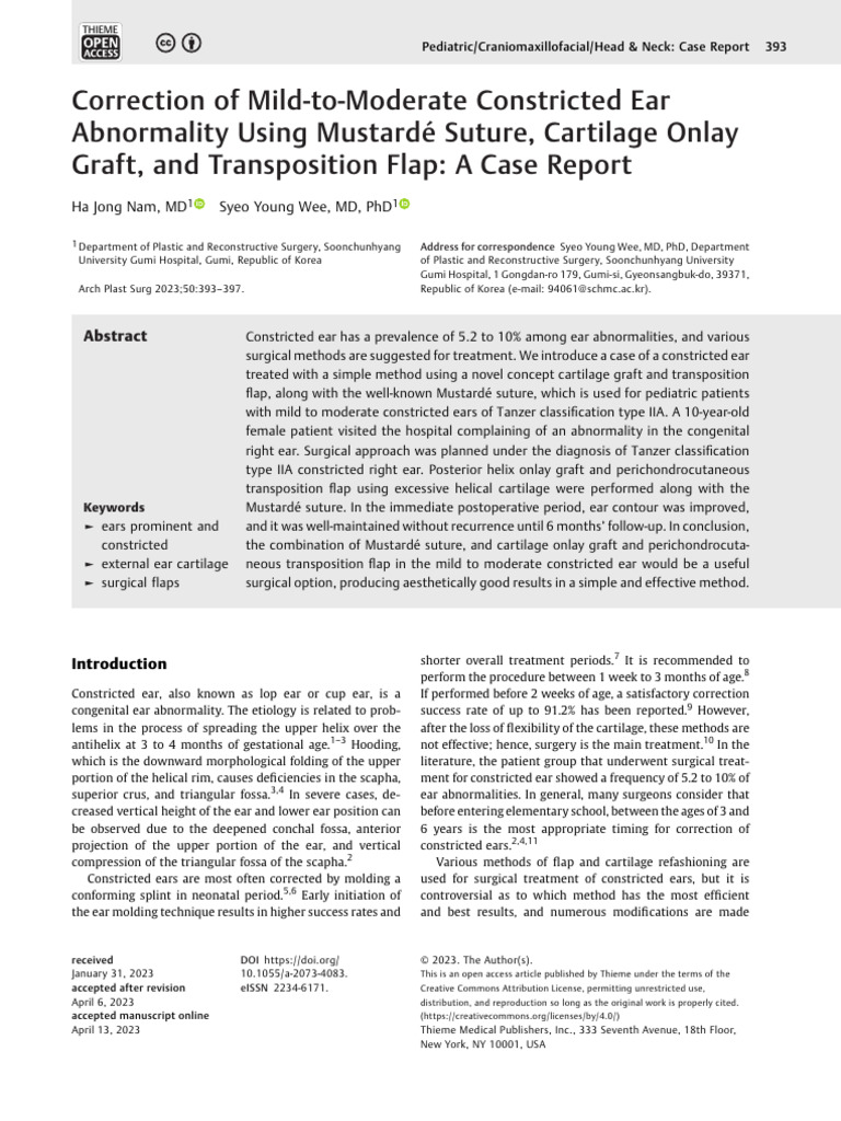 Otoplasty Techniques for Constricted Ear | PDF | Ear | Surgical Specialties