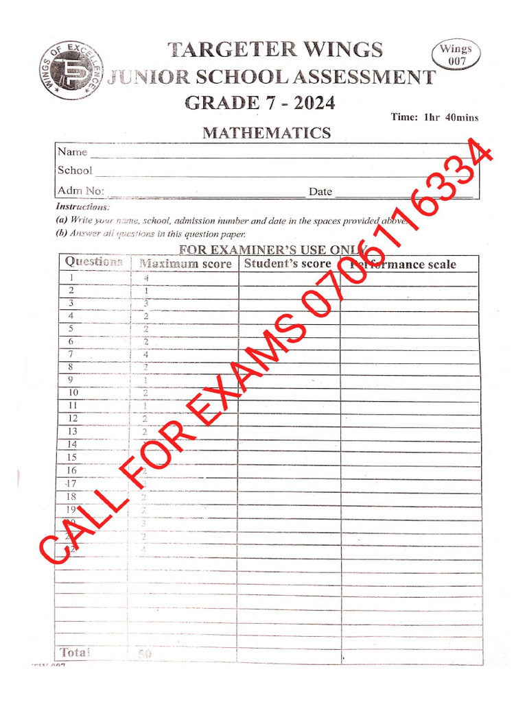 Maths Grade 7 Targeter Wings 007 | PDF