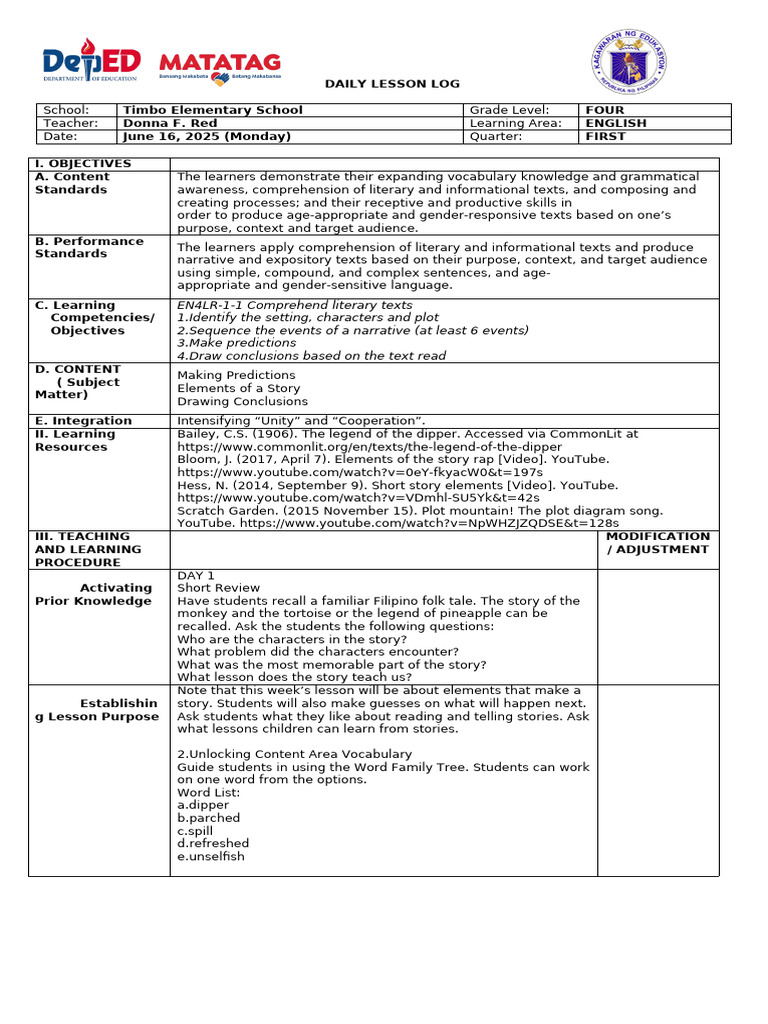 Story Elements and Predictions Lesson | PDF | Reading Comprehension ...