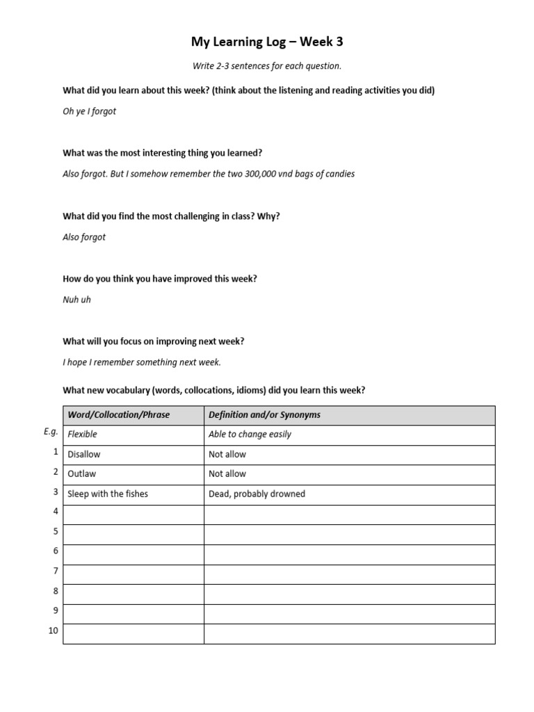 Week 3 Learning Log | PDF