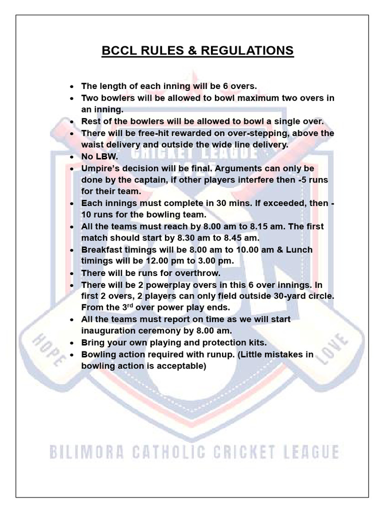 BCCL Cricket Rules and Guidelines | PDF