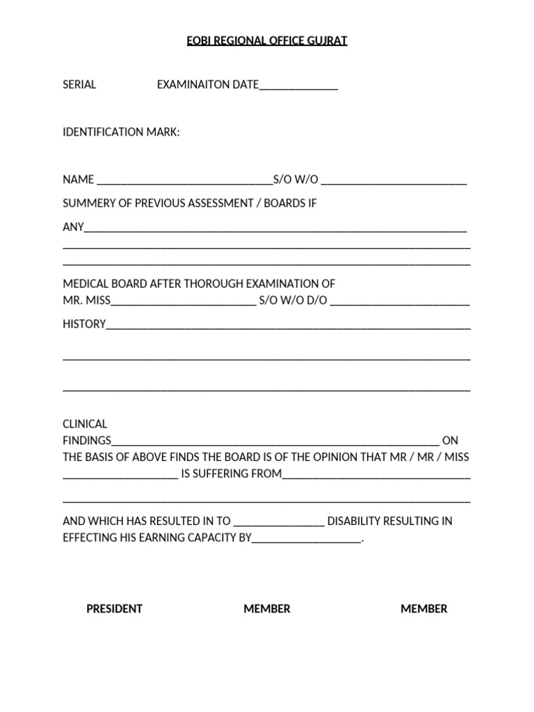 EOBI Medical Form | PDF