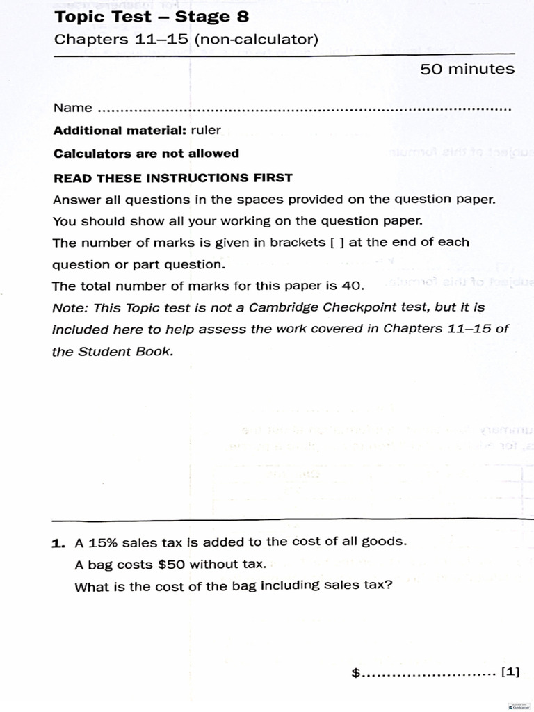 Y8 Maths - Topic Test 11-15 | PDF