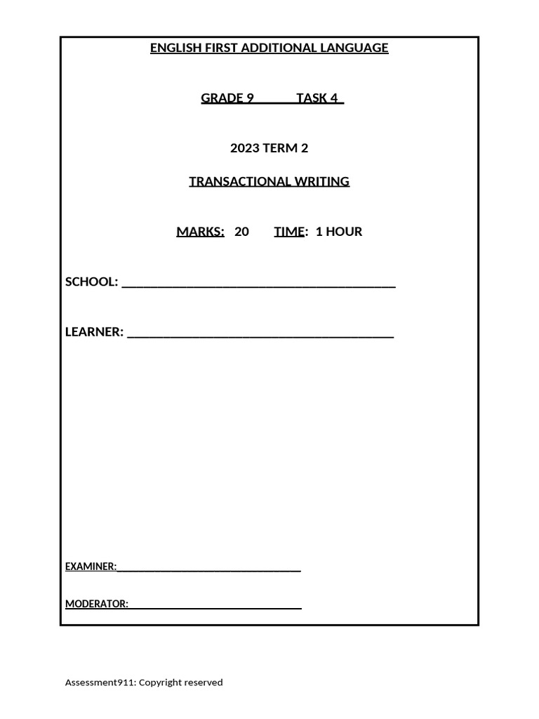 Grade 9 Transactional Writing Rubric | PDF | Proofreading | Knowledge