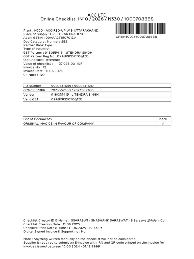 ACC Checklist by Shashank Saraswat | PDF