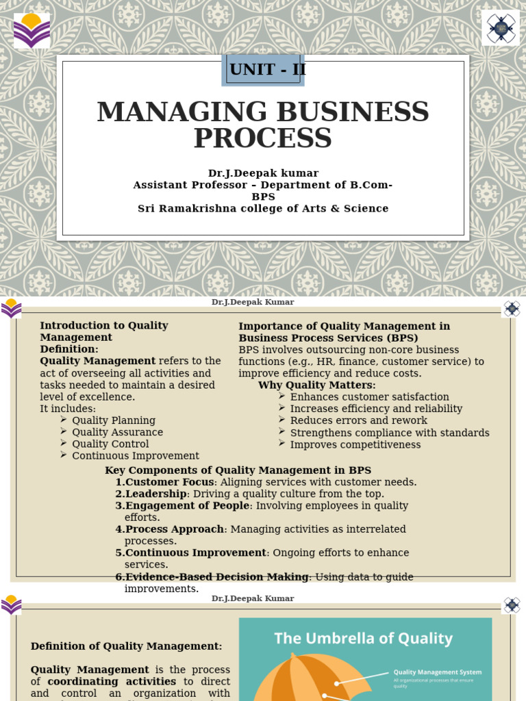 Quality Management - Mbps Unit II 2025 | PDF | Sampling (Statistics ...