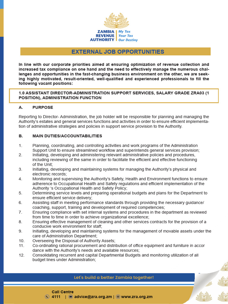 ZRA Job Opportunities and Requirements | PDF | Databases | Business ...