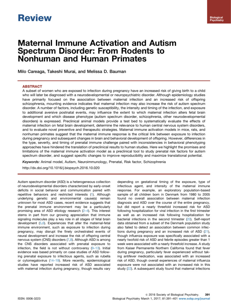 Careaga - Maternal Immune Activation and Autism | PDF | Autism ...