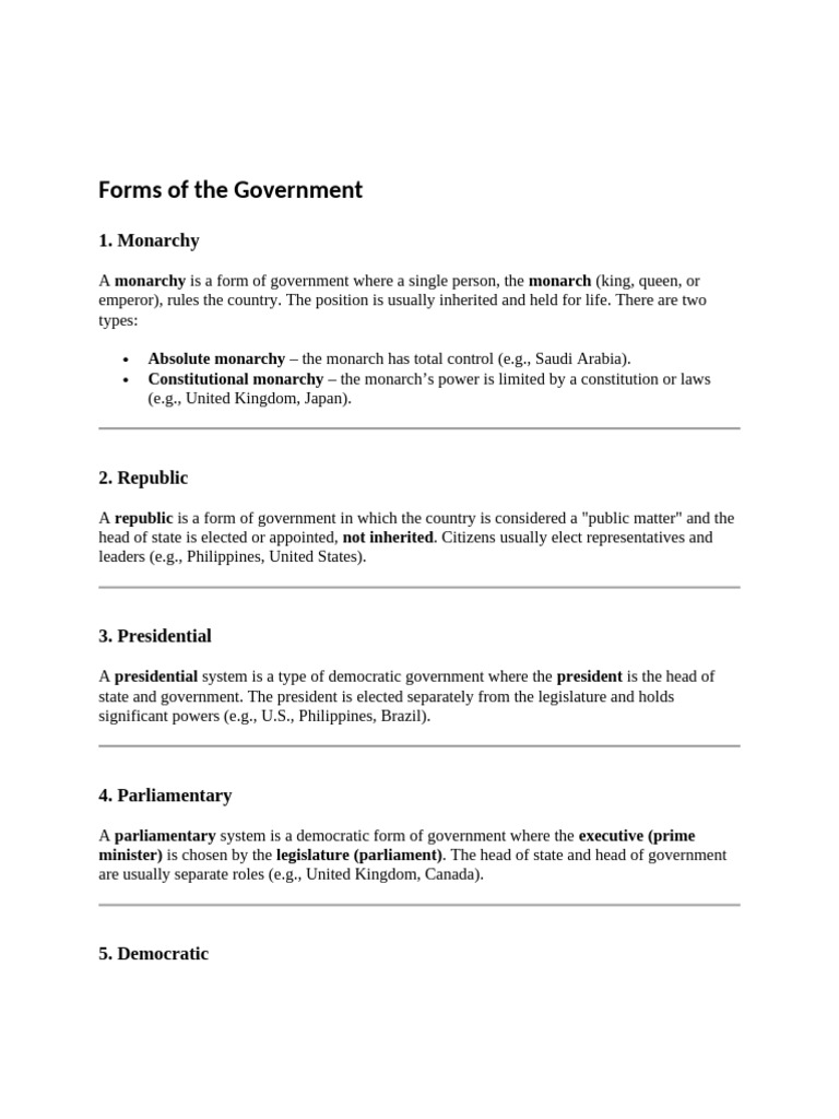 Types of Government Explained | PDF