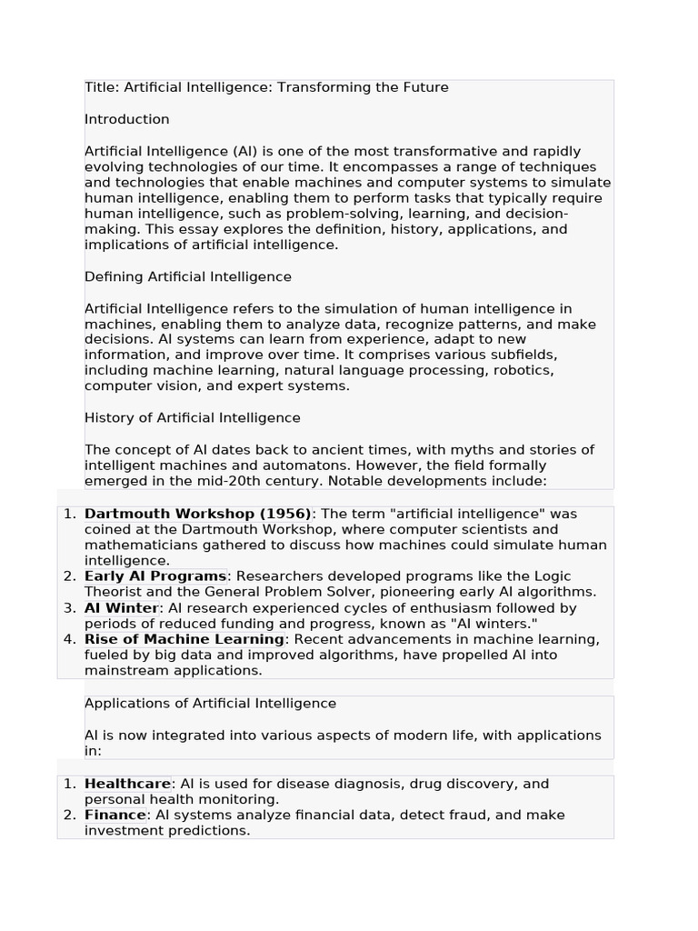 AI Essay | PDF | Artificial Intelligence | Intelligence (AI) & Semantics