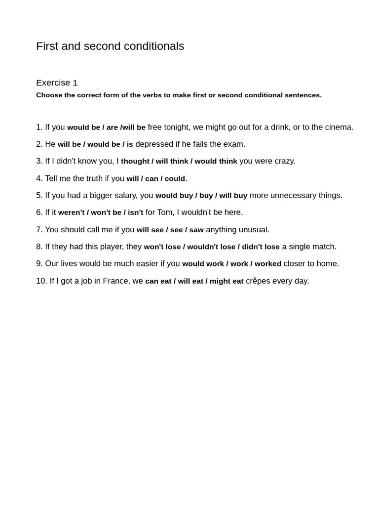 First and Second Conditional Exercises | PDF