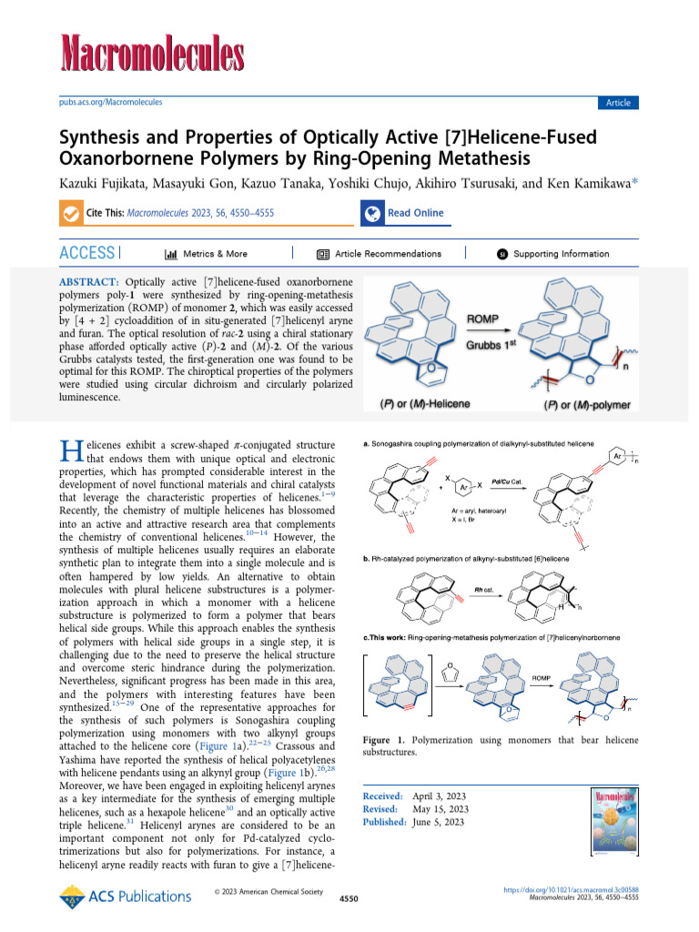 Synthesis of Optically Active Oxanorbornene Polymers | PDF | Polymers ...