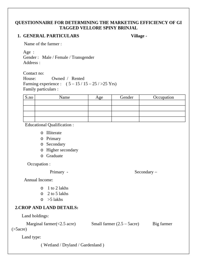 Questionnaire For Determining The Marketing Efficiency of Gi Tagged ...