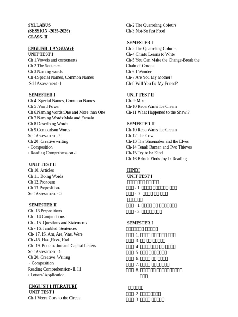 Class 2 Syllabus 2025-2026 Overview | PDF | Word | Linguistics