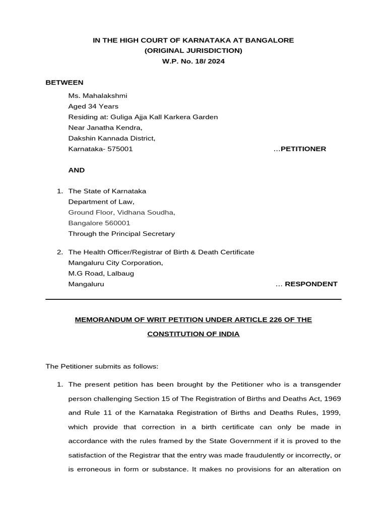 02 - Civil Writ Petition SL - No.7 | PDF | Human Rights | Gender