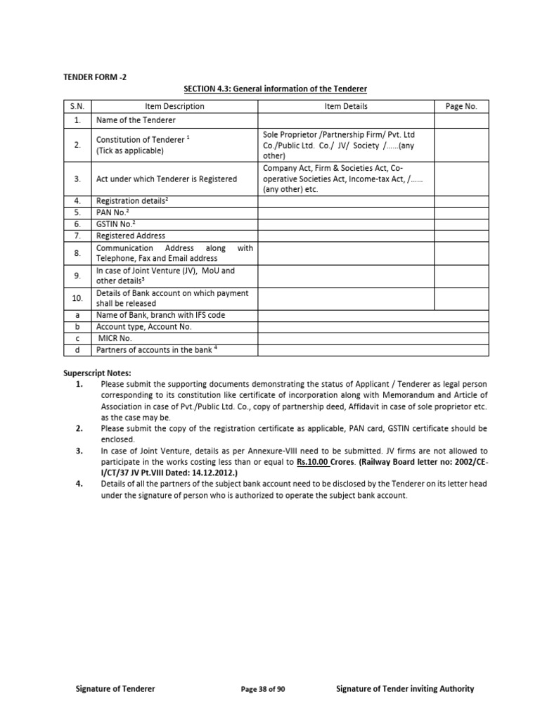 Tenderer General Information Form | PDF