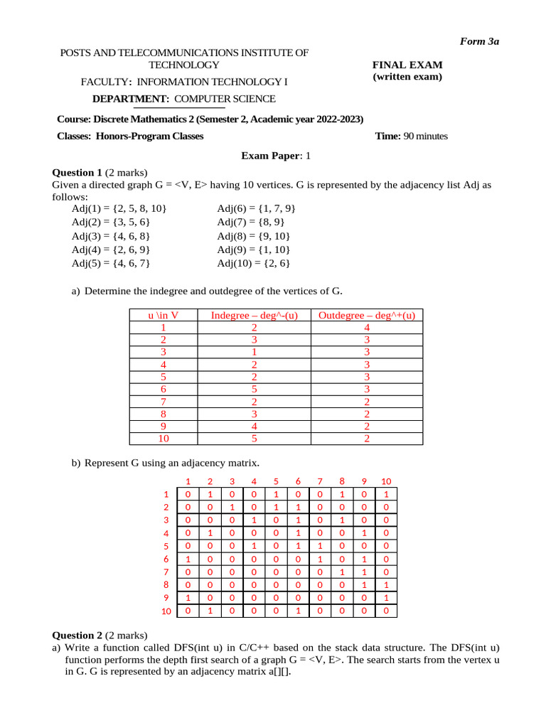 Discrete Mathematics Exam Paper | PDF | Graph Theory | Mathematical ...