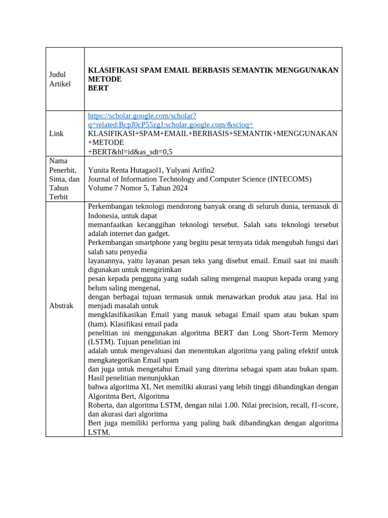 Klasifikasi Spam Email dengan BERT | PDF