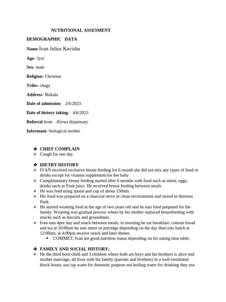 Ivan's Nutritional Assessment Report | PDF | Meal | Breastfeeding