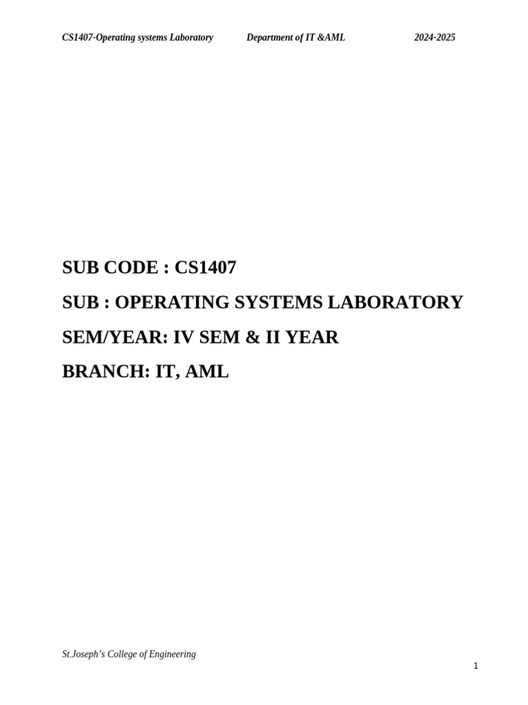 Operating Systems Lab CS1407 Guide | PDF | Operating System | Text File