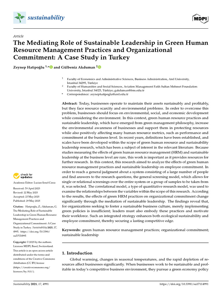 Sustainable Leadership & Green HRM Impact | PDF | Sustainability ...