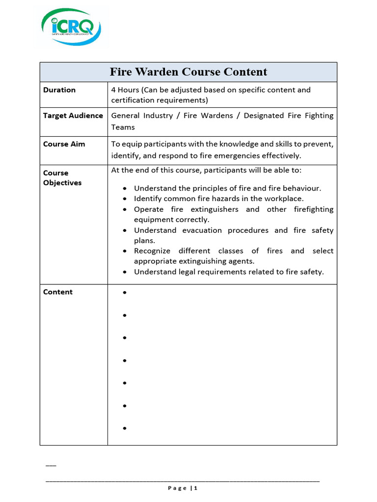 Fire Warden Training Course Overview | PDF | Fire Safety | Firefighting