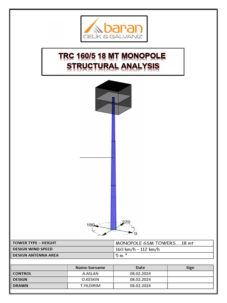Trc160 5 18m Pole Design Report | PDF | Wound | Antenna (Radio)