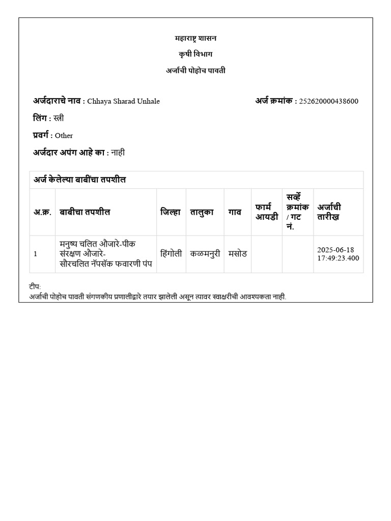 Chhaya Sharad Unhale 252620000438600 | PDF