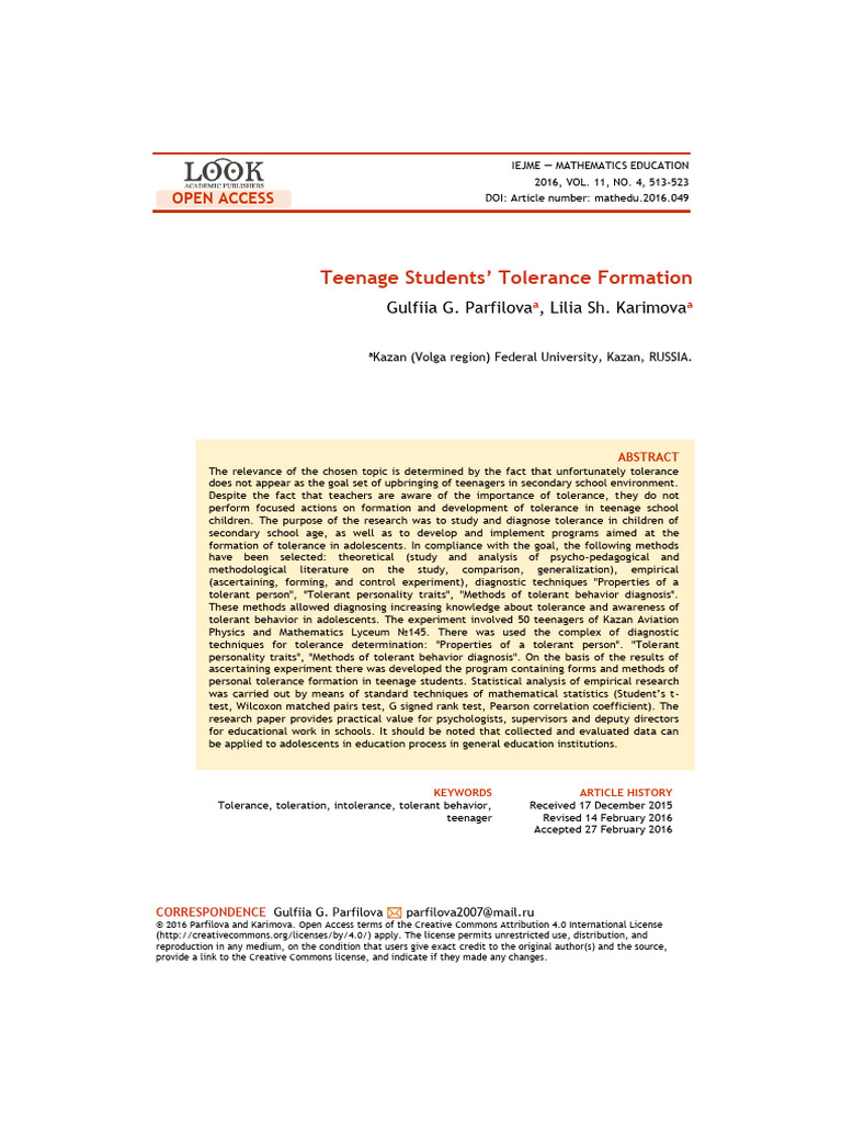 Teenage Students Tolerance Formation | PDF | Adolescence | Attitude ...
