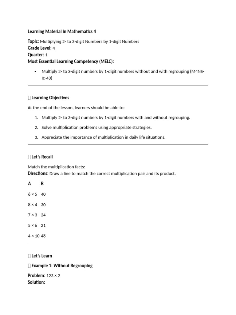 Grade 4 Multiplication Strategies | PDF