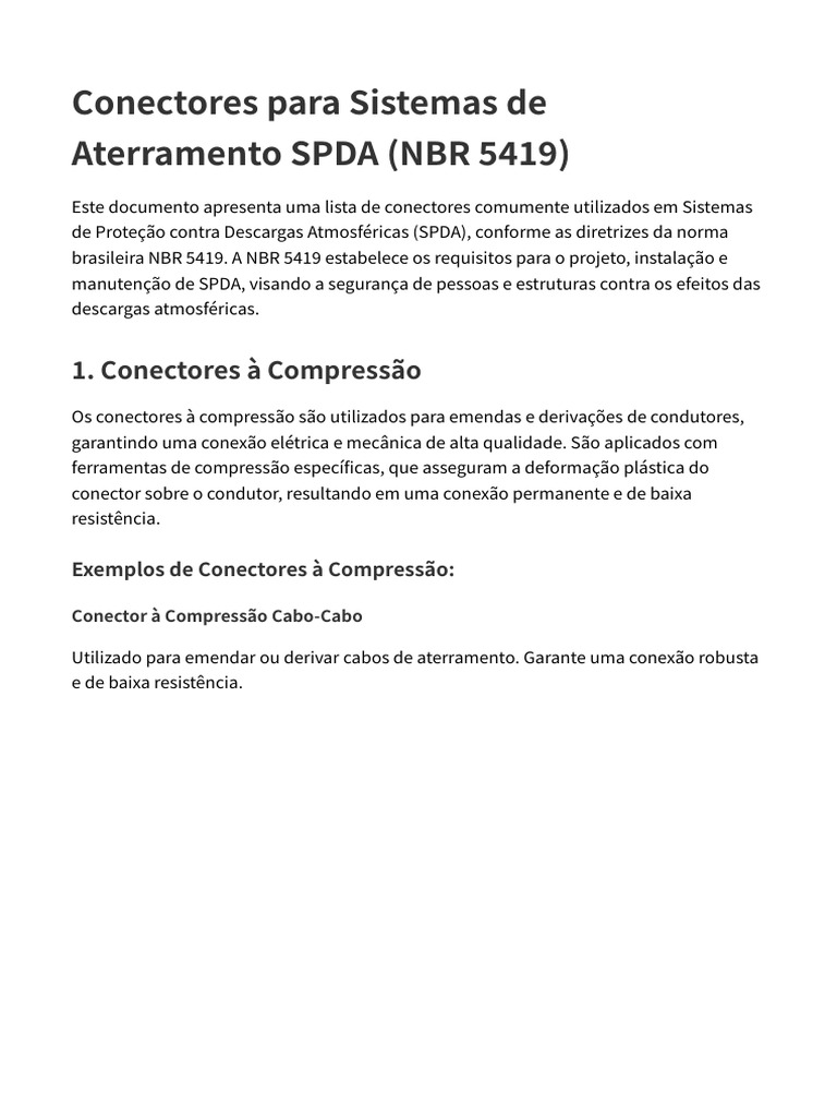 Conectores para SPDA NBR 5419 | PDF | Conector elétrico | Bens ...